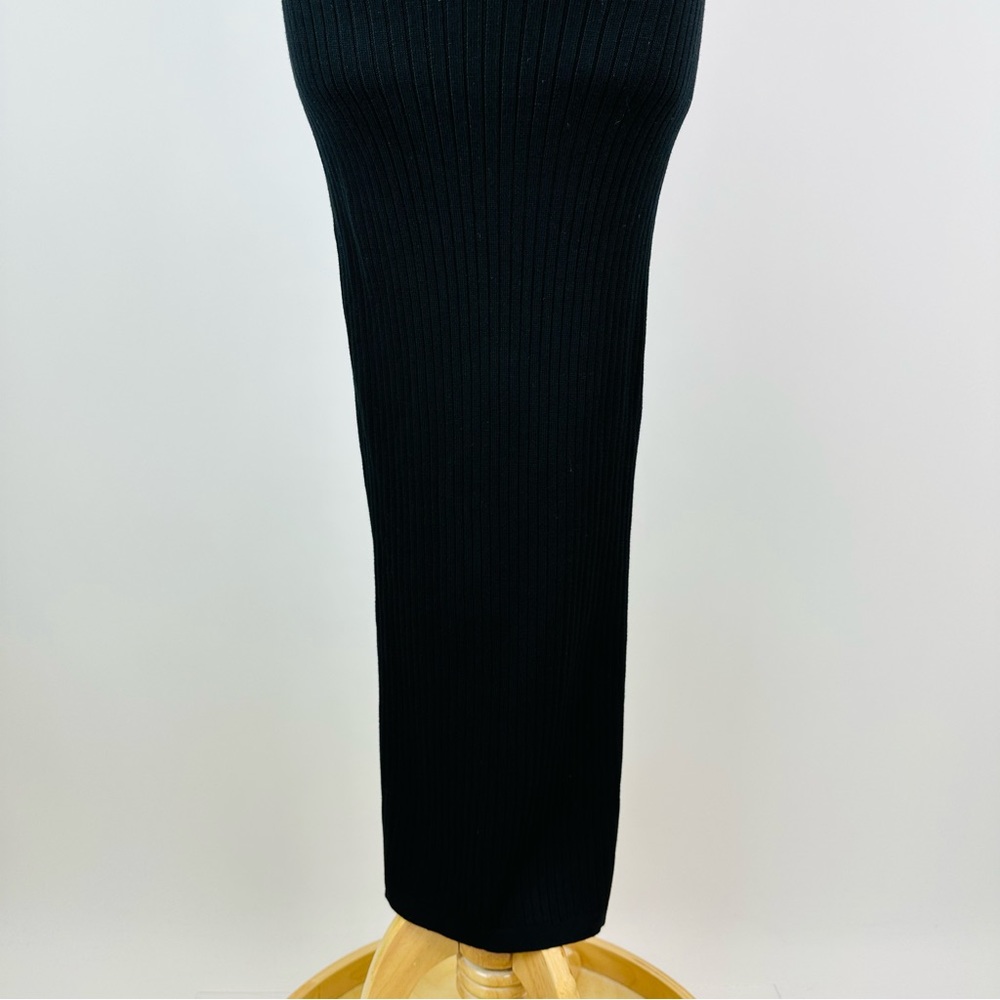 Good American Black Bodycon Ribbed Knit Tie Waist Midi Dress Size 1 Small - Picture 10 of 11
